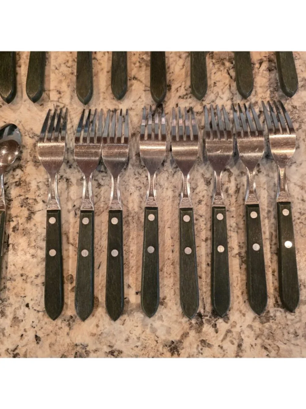 Town & Country  Wood Handle Stainless Flatware 31 Pc Fork Spoon Set Lot